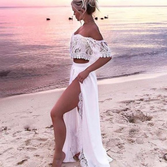 Glam Girl Fashion Other - NWT 2PC White Lace Off Shoulder Skirt Set Cover-up